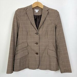 Alfred Sung‎ Tailored Brown Checkered Gingham Blazer Size Small Equestrian